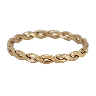 Highly polished 14K gold filled double braided women's stacking ring  on white background