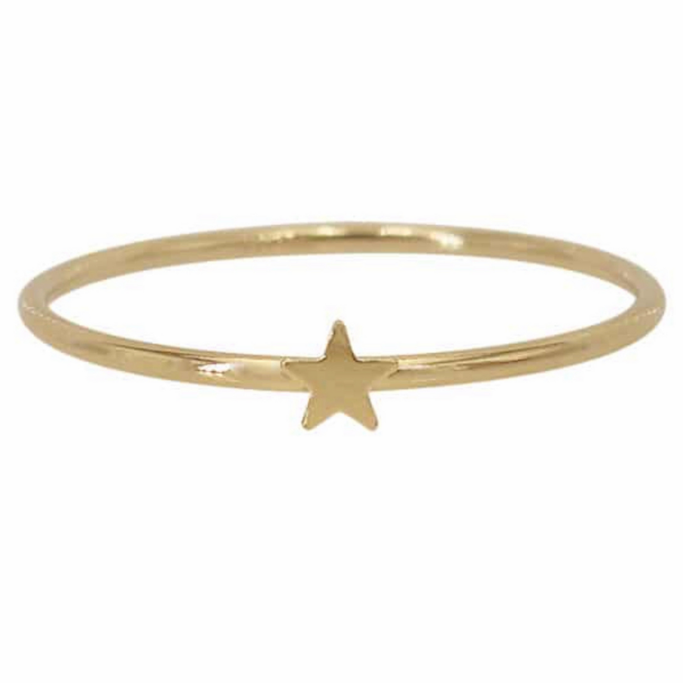 Highly polished 14K gold filled band ring with cut our star shaped accent. Ring is displayed on a white background