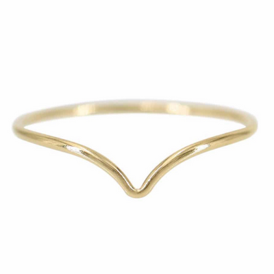 14K gold filled chevron shaped minimalist stacking ring with white background