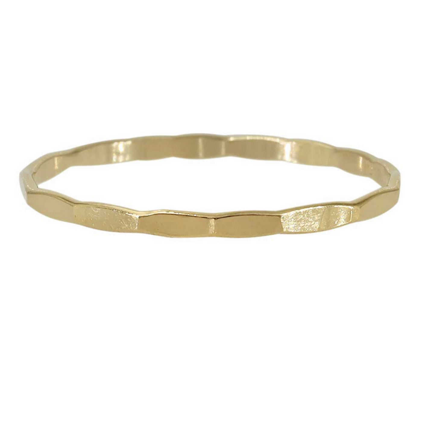14K gold filled 1mm thick  ring band that has been hammered to give a faceted appearance. Light reflects beautifully off of the angles.