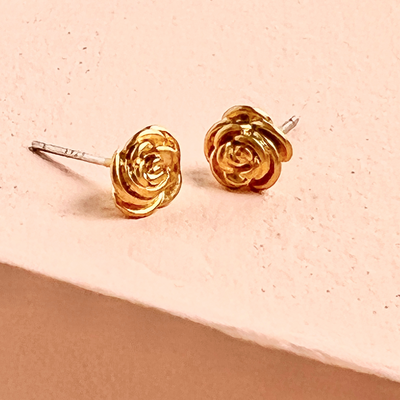 Gold Rose Bud Stud Earring