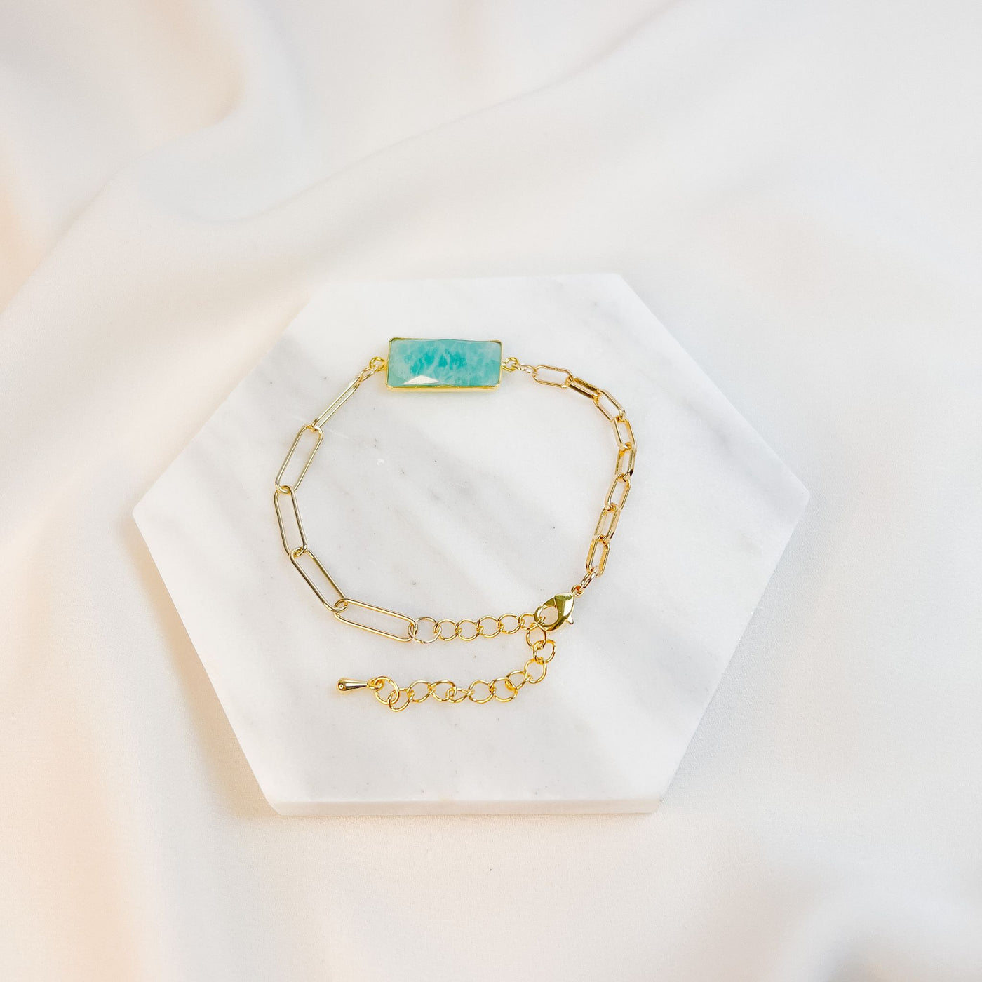 Gold Chain and Amazonite Bezel Bracelet