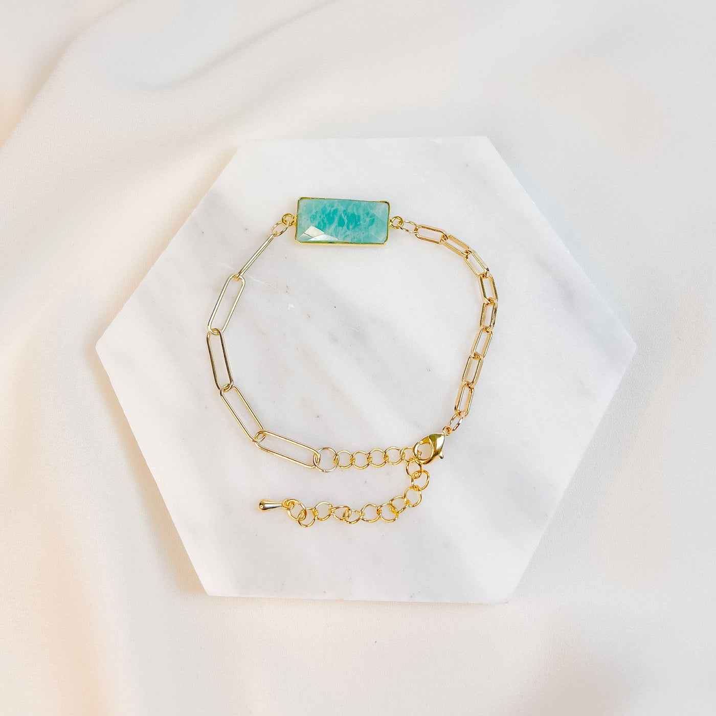 Gold Chain and Amazonite Bezel Bracelet
