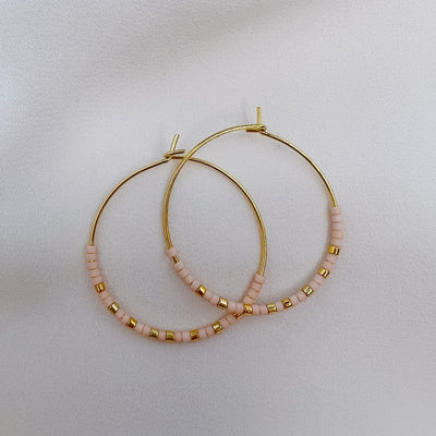 Miyuki Bead Hoop Earrings in Light Pink
