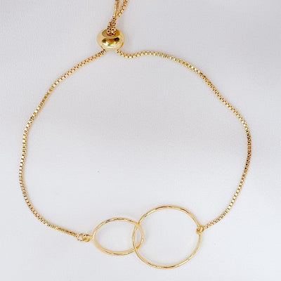 Gold Double Circle Adjustable Bolo Style Bracelet
