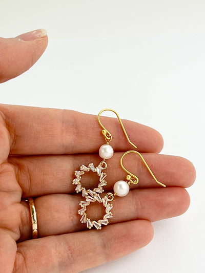 Cubic Zirconia freshwater Pearl Drop Earrings