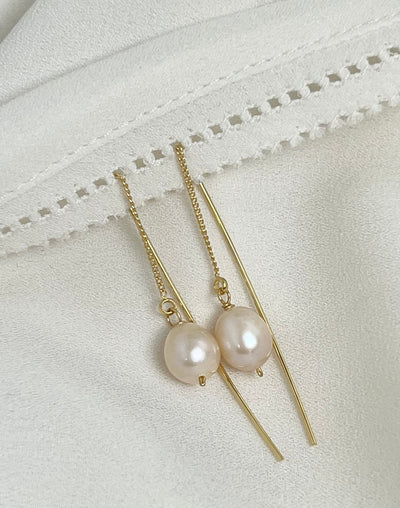 Gold Pearl Threader Earrings