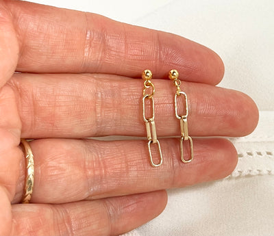Triple Link Gold Chain Earrings