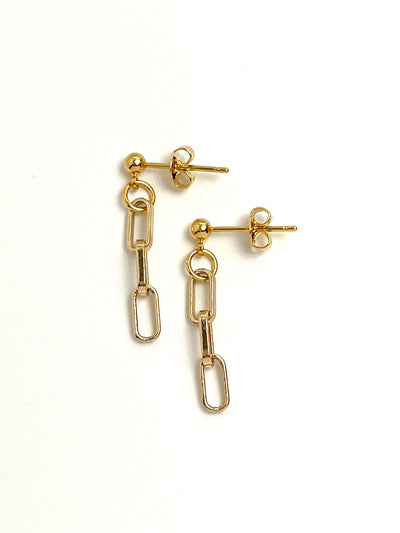Triple Link Gold Chain Earrings