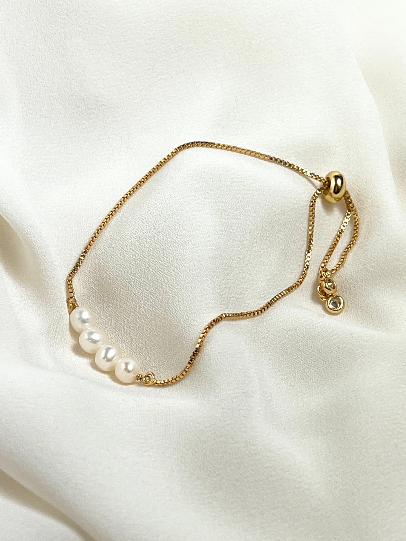 Gold Freshwater Pearl Adjustable Bolo Style Bracelet