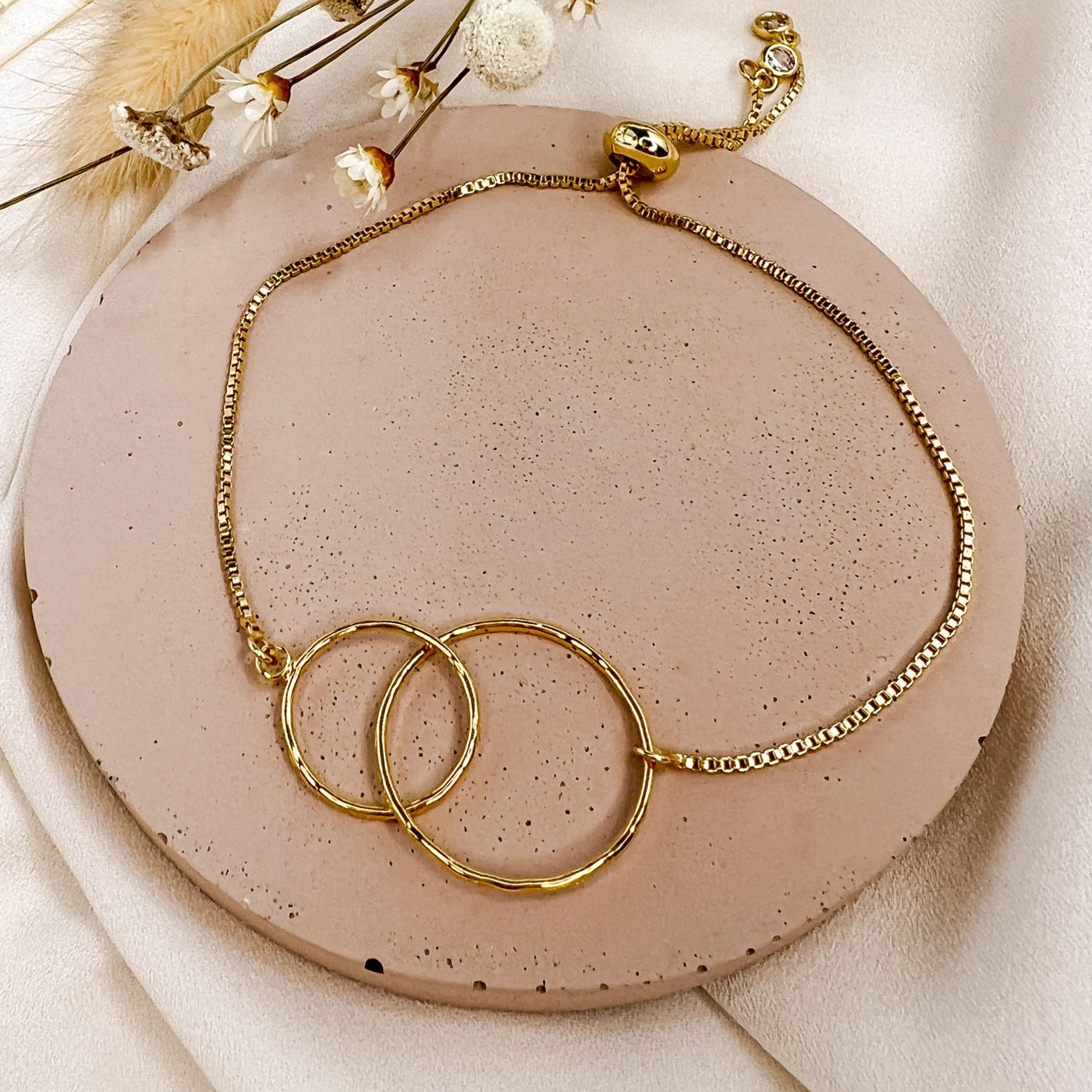 Gold Double Circle Adjustable Bolo Style Bracelet