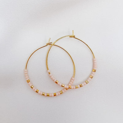 Miyuki Bead Hoop Earrings in Light Pink