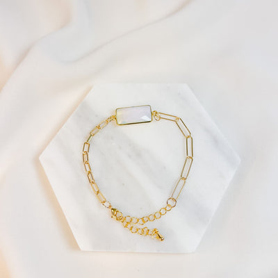 Gold Chain with Opalite Hydro Quartz Bezel Bracelet