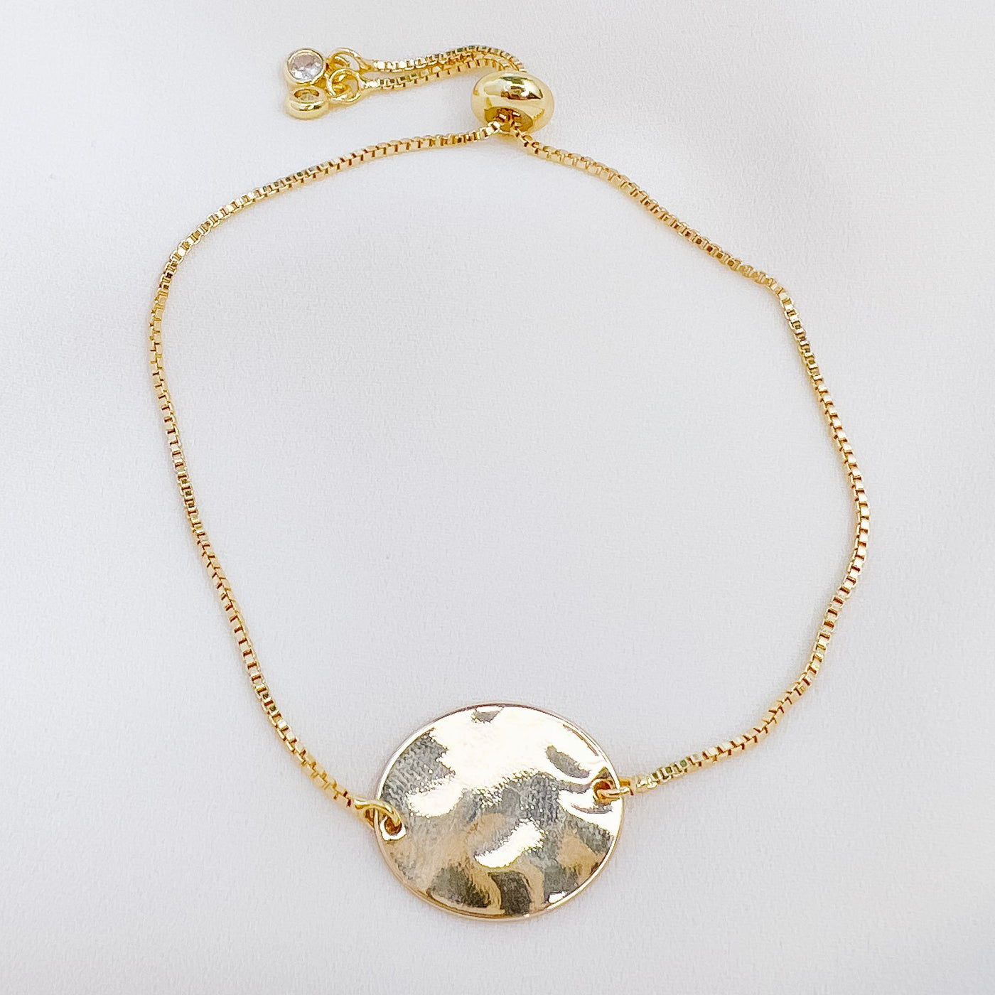 Gold Hammered Oval Adjustable Bolo Style Bracelet