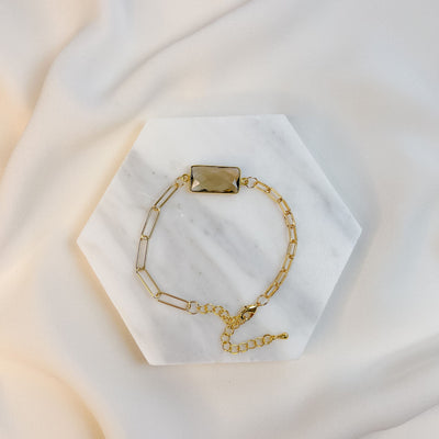 Gold Chain and Smoky Hydro Quartz Bezel Bracelet
