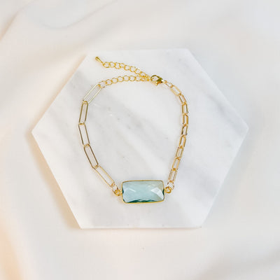 Gold Chain with Aquamarine Hydro Quartz Bezel Bracelet