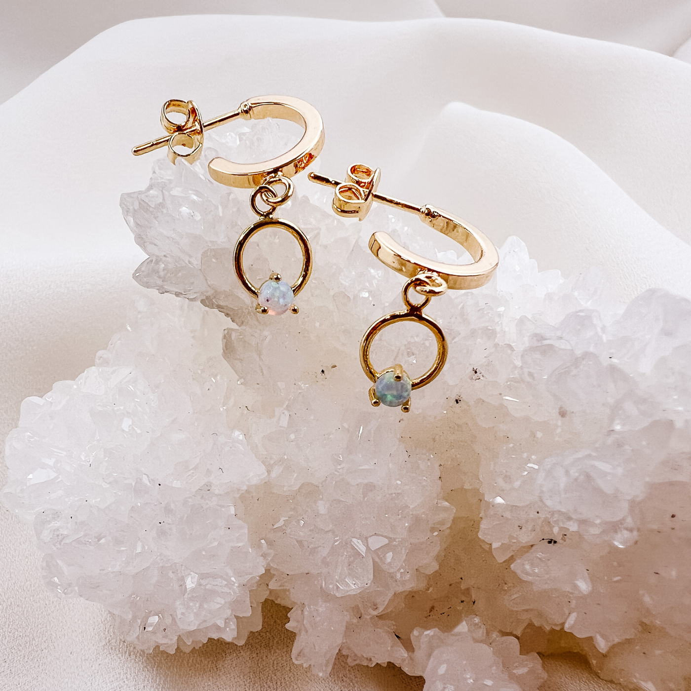 Opal Hoop Circle Earrings