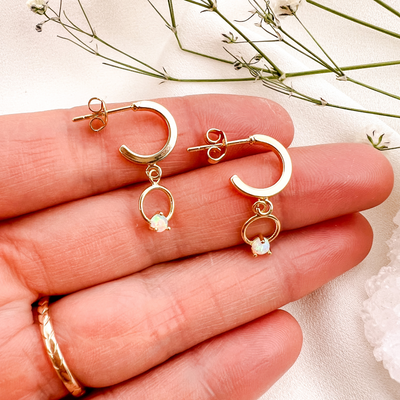 Opal Hoop Circle Earrings