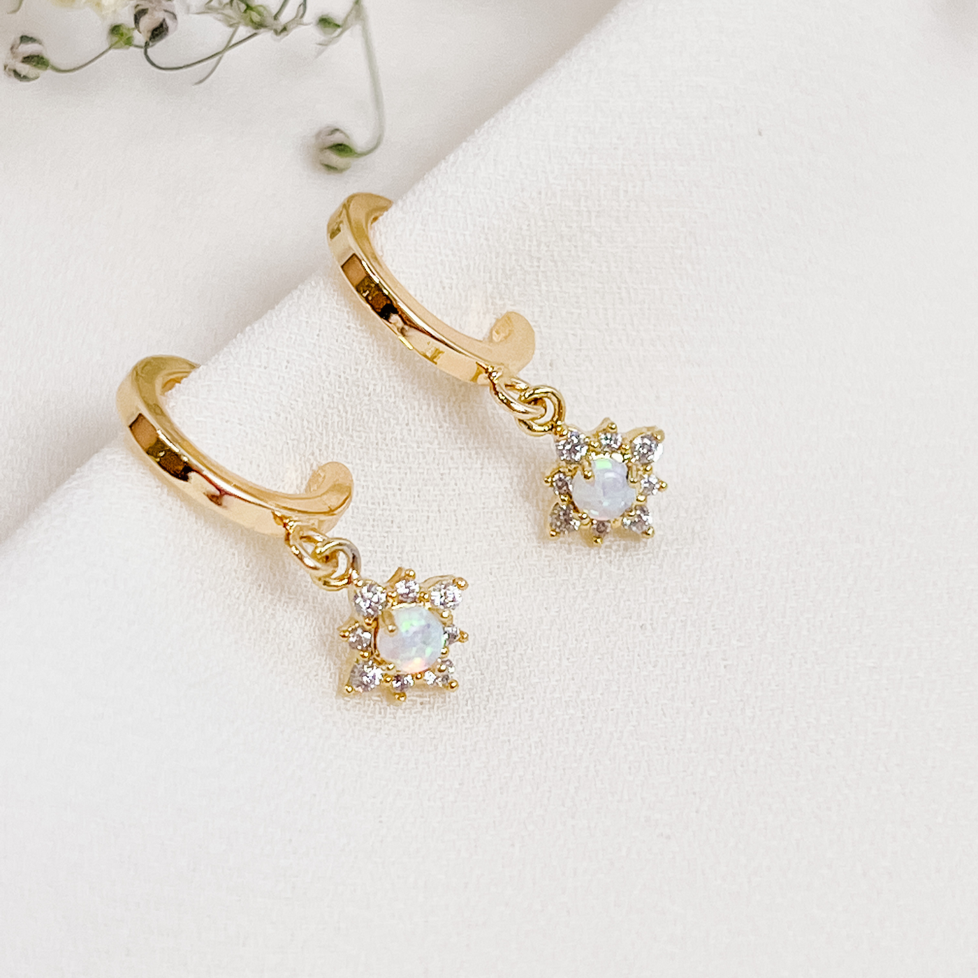Opal Hoop Flower Earrings