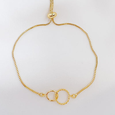 Gold Circle Link Adjustable Bolo Style Bracelet