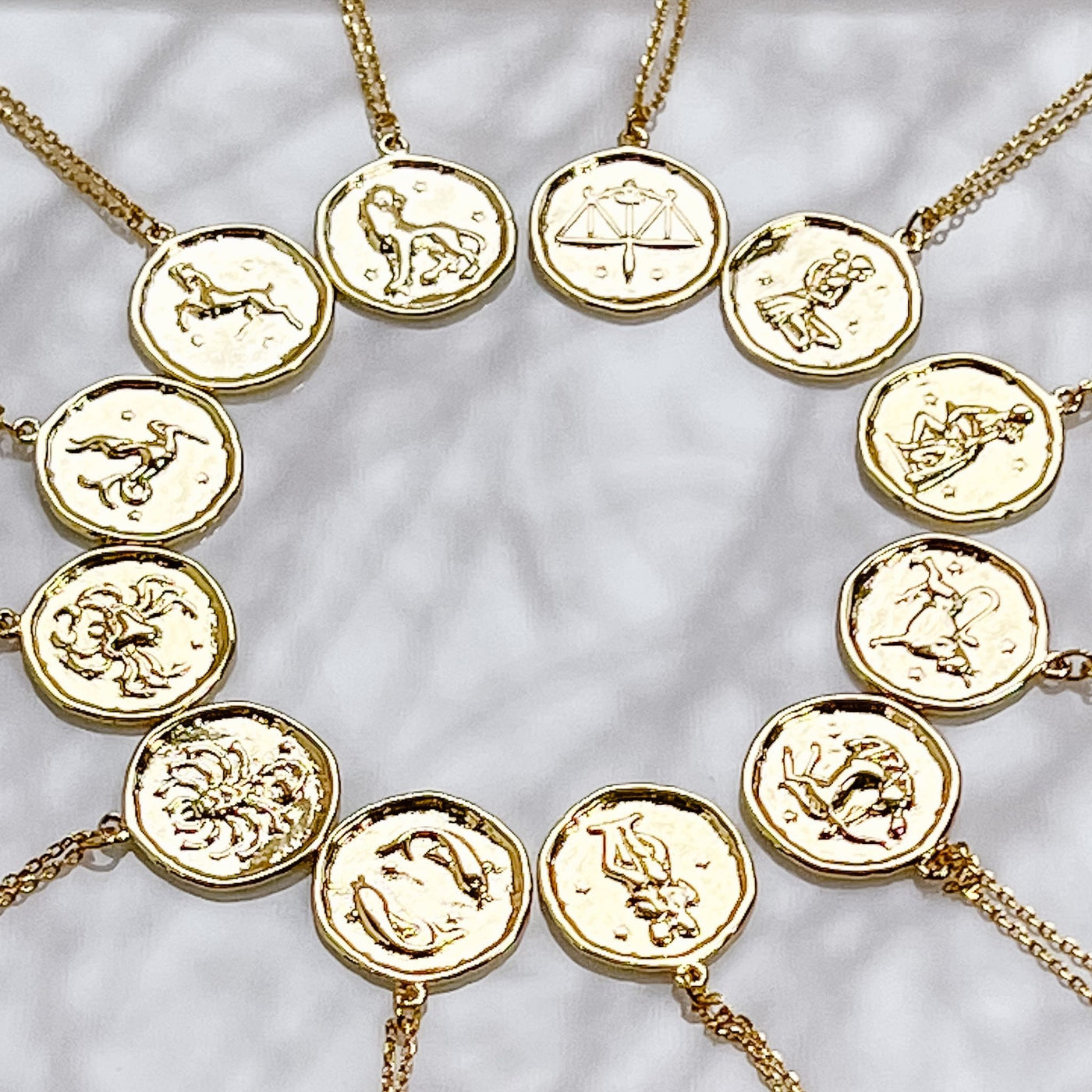 Gold Zodiac Medallion Coin Necklace